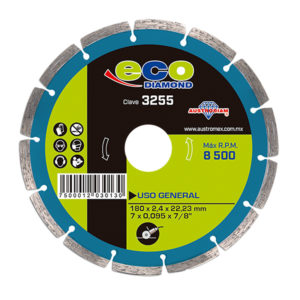 3255 Disco de diamante segmentado para uso general ECO. Incluye reductores de 22.23 a 20 mm y de 22.23 a 16 mm