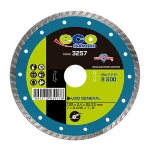 3257 Disco de diamante turbo para uso general ECO. Incluye reductores de 22.23 a 20 mm y de 22.23 a 16 mm