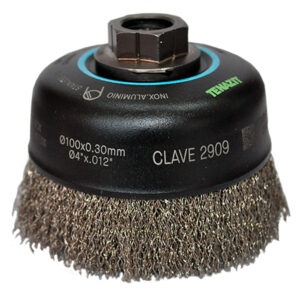 2909 Cepillo ondulado de copa de altas revoluciones de 75 x 0.30 x MR con alambre de acero inoxidable para limpieza.