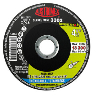 3302 Disco de corte para acero inoxidable de 115 x 1.0 x 22.23, IMPERIAL