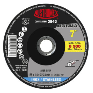 3843 Disco de corte para acero inoxidable de 178 x 1.6 x 22.23, MAGMA