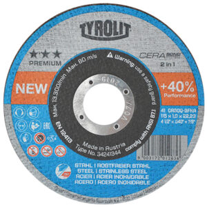 4250 Disco de corte Tyrolit Cerabond superdelgado de 115 x 1.0 mm, 2 en 1